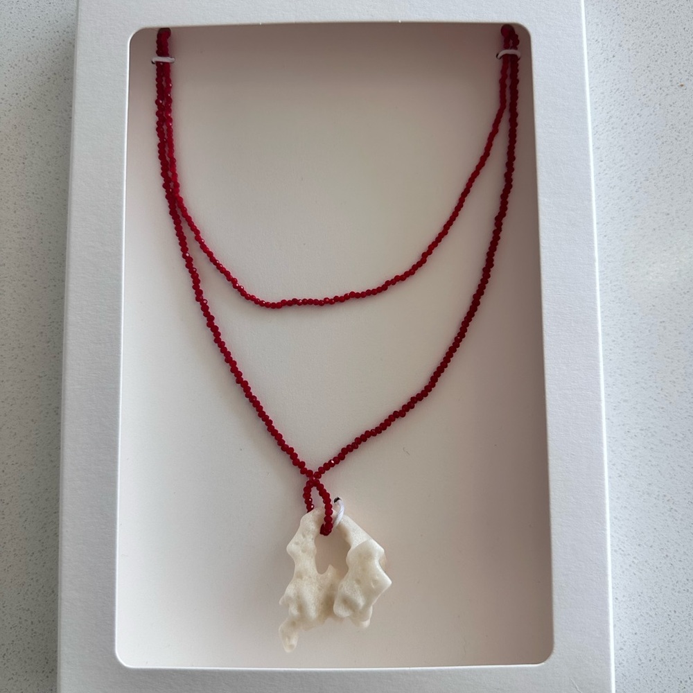 Zara Red Beaded Necklace with Coral 🪸 Pendant